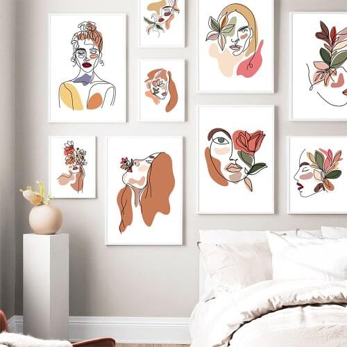 Nordic Posters And Prints Abstract Girl Face Flower Hand Wall Art Canvas Painting Pictures Living Room Modern Home Decoration