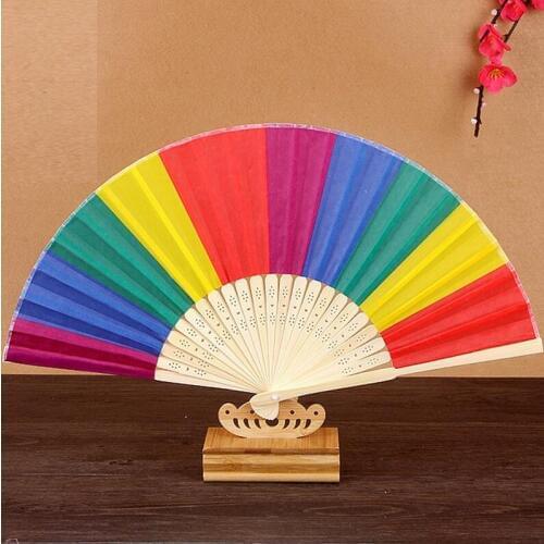 Chinese Style Colorful Rainbow Folding Hand Fan Wedding Party Favors Souvenirs Giveaway For Guests LX2966