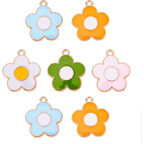 Wholesale 10Pcs Fashion Enamel Sunflower Alloy Pendant for DIY Jewelry Making Earring Supplies DIY Bracelet Jewelry FIndings