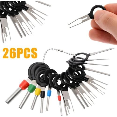 26pcs Automotive Plug Wiring Harness Terminal Remove Tool Set Key Pin Car Electrical Wire Crimp Connector Extractor Kit