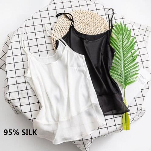 95% silk sexy cami white top tops women clothing vest cute tube womens clothes tanks spring summer 2021 fashion satin gilet body