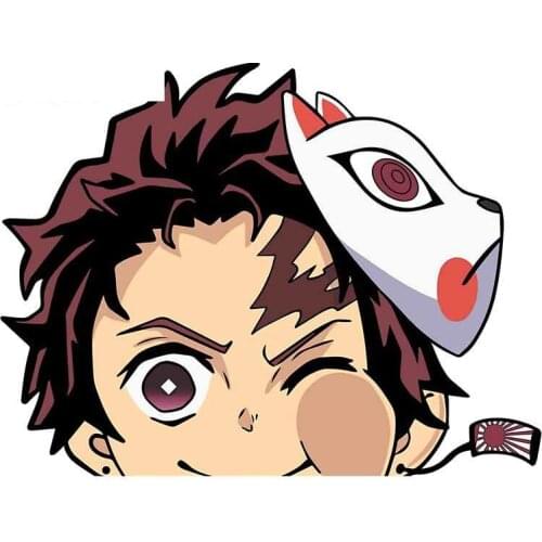 Anime Peeker Funny Car Stickers for Demon Slayer Tanjirou Waterproof Vinyl Auto Decal Occlusion Scratch 13cm X 10.2cm