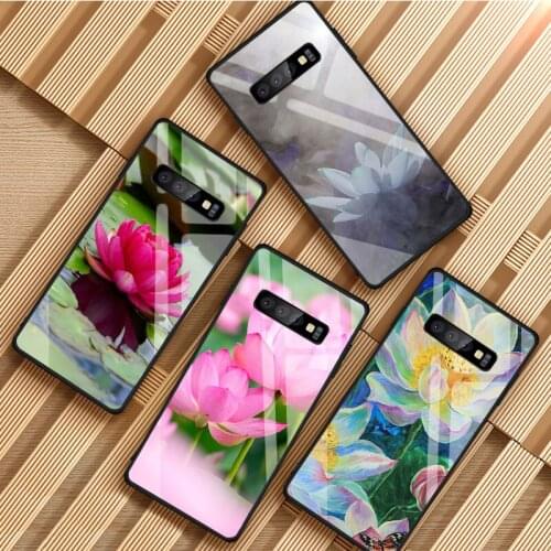 Garden Lotus Tempered Glass Phone Case For Samsung Galaxy S8 S9 S10 S20 PLUS J8 J6 J4 2018 NOTE 8 9 10 Cover Shell