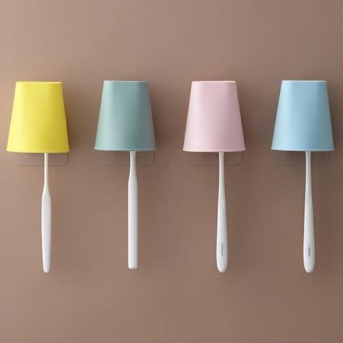 D0AD Nordic Wall Mounted Toothbrush Razor Holder with Cup Self-Adhesive 2 Slots Organ