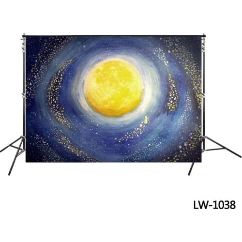 Moon Colored Pencil Drawings Backdrop Watercolor Galaxy Background Universe Starlit Outer Space Science Fiction Photo Backdrop