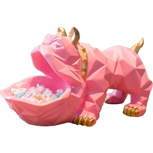GEOMETRIC BULLDOG STORAGE BOX STATUE ANIMALS BIRD FIGURINE SCULPTURE RESIN ART&CRAFT CANDY DISH KEY STORAGE HOME DECORATION R747