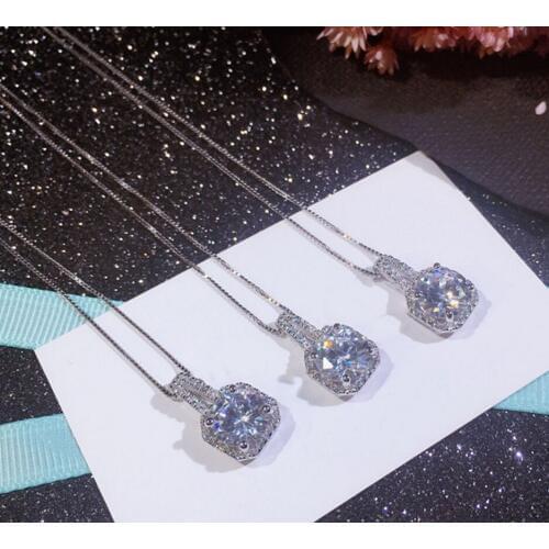 Hot 100% Original 925 Sterling Silver Necklace Wedding Crystal Jewelry High Quality Round 10*17mm CZ Zircon Pendant Necklace