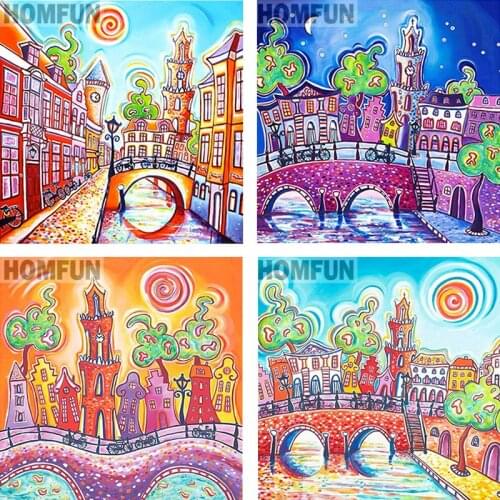 HOMFUN Full Square/Round Drill 5D DIY Diamond Painting "Cartoon City" Embroidery Cross Stitch 5D Rhinestone Decor A00673