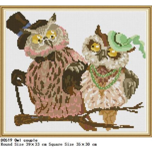 DIY Owl Couple Diamond Painting Rhinestones Accessories Full Round Drill Square Diamant Embroidery Nature Animal Painting