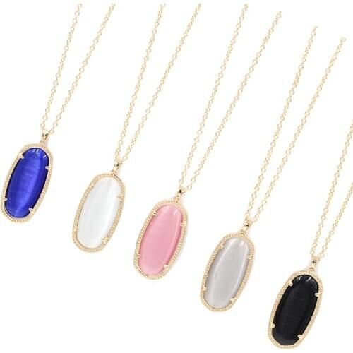 Claw Cats Eye Stone Inlay Geometric Oval Pendant Necklace
