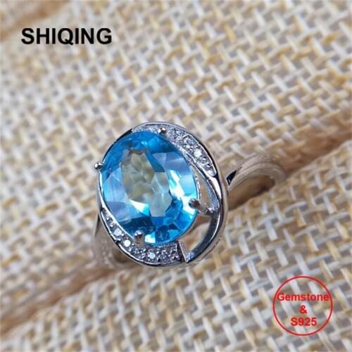 SHIQING Nature topaz real gemstone 925 sterling silver oval boutique rings for woman