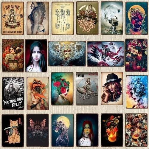 Beauty Tattoo Art Plate Poster Pin Up Girl Sign Metal Tin Signs Girls Bedroom Decor Bar Garage Barbershop Wall Plaques Painting
