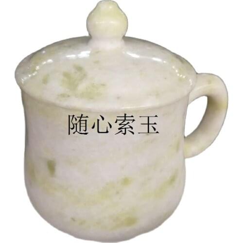 Lantian jade carving teacup teapot owners cup with lid bring the mug jade cupto relatives and friends