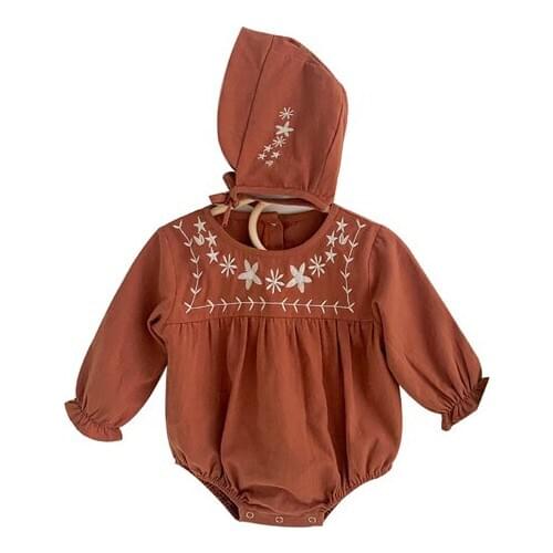 Baby Summer Clothes Bodysuit Baby Girl Lovely Cotton Fabric with Hat Girl Baby Clothing Long Sleeve Bodysuit for 6-12 Month Kids