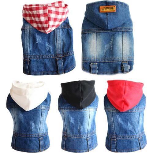 Hot Hoodie Pet Clothes for Dogs French Bulldog Denim Dog Jacket Chihuahua Jeans Coat Hooded Vest for Pug Cat Costume 10A