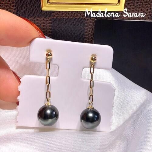 MADALENA SARARA 10-11mm AAA Saltwater Pearl Tahiti Pearl 18K Earrings Au750 Geometric Chain Women Earrings