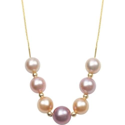 MADALENA SARARA 8-9mm AAA Perfectly Round Pearl Natural Purple Pearl Pure 18K Gold Chain Necklace Sweet Style Women Necklace