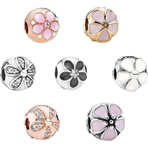Fashionable Cherry Blossom, Dazzling Rose Gold Daisies, Pink Magnolia Flower Securing Clip Diy Bracelet Original Woman Jewelry