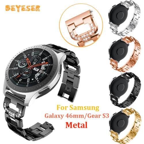 Replacement Metal watch band For Samsung Galaxy 46mm/gear S3 watches strap Rhinestone For huawei watch GT Bracelet wristband