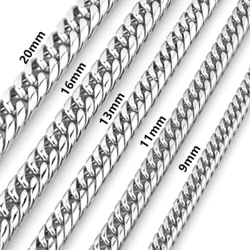 9/11/13/16/20mm Wide 316L Stainless Steel Curb Cuban Link Chain Necklace Jewelry Christmas Gift 7-40inch
