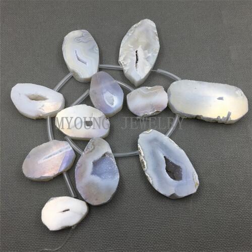 MY1269 Freeform Mix Size Agates Druzy Geode Large Slice Beads,15.5 Inch Full Strand Flat Slab Beads For Jewelry