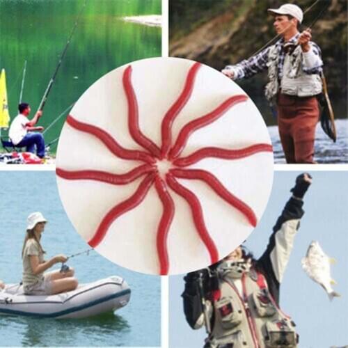 50pcs/lot Soft Lure Fishing Simulation Earthworm red Worms Artificial Fishing Lure Tackle Lifelike Fishy Smell Lures