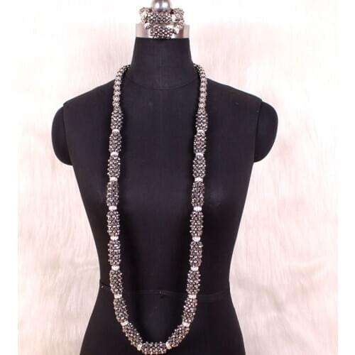 Dudo 50 Inches Wedding Jewellery Set Bridal Jewelry For Men With 2 Bracelets African Beaded Necklace Set 2020 Fashion Party Set