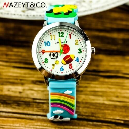 The New Sports The 3D The Silicone Children Watch Soft Belt Colour The Needle The Silicone Football Quartz Kids Watches