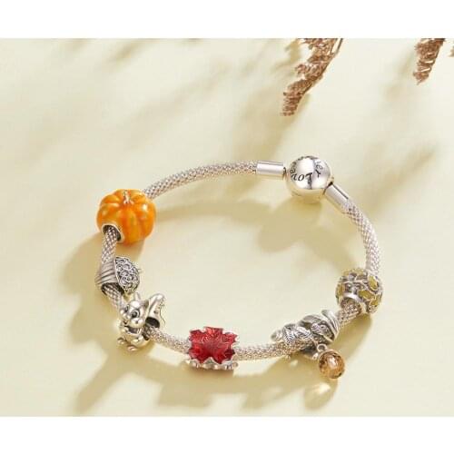 NEW 100% 925 sterling silver Pumpkin beads Pine Cone charm fit bracelet DIY Leaves pendant jewelry for women wedding gift making