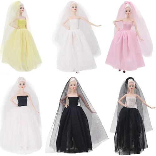 Doll Clothes Barbiees Handmade 6 Colors Wedding Dress 1Set=1Pcs Wedding Dress+Free Veil Party Skirt For Barbiee Doll Accessories