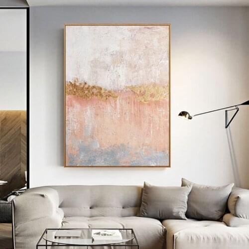 Huge Pink Color Picture Hand Painted Modern Abstract Oil Painting on Canvas Wall Art for Living Room Home Decoration No Frame