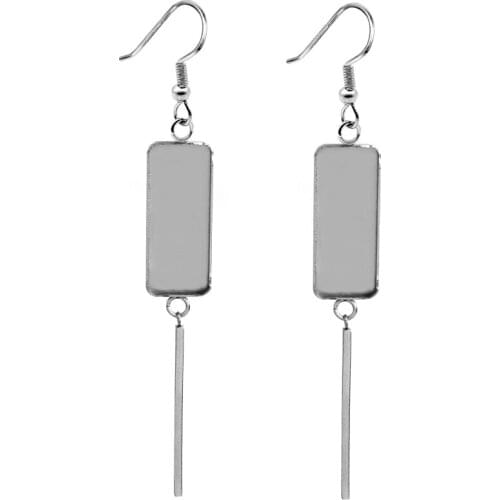 6pcs/lot Stainless Steel Rectangle Cabochons Setting Bezel Earrings Base,Fit 10x25mm Glass Cabochons Blank Supplies for Jewelry