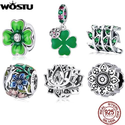 WOSTU Flower Silver Charms 925 Sterling Silver Tree Of Life Beads Enamel Pendant DIY Jewelry Making Bracelet Necklace For Women