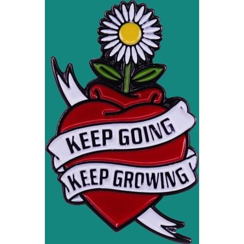 Keep Going Keep Growing Enamel Pins Brooch Collecting Flowers Lapel Badges Men Women Fashion Jewelry Gifts Adorn Backpack Collar