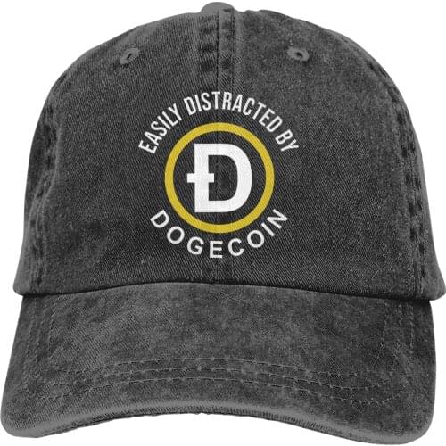 Adjustable Solid Color Baseball Cap Easily Distracted By Cypto Washed Cotton Doge Dogecoin Digital Currency Sports Woman Hat
