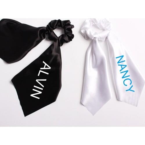 New Personalized Satin Elastic Scrunchy Long Tail Hair Tie Custom Name Gifts Hair Scarf Printed Elastic Hair rope for Girls