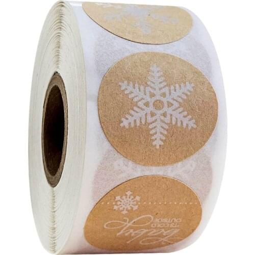 Christmas Stickers 6 Designs of 500 Labels Per Roll White Snowflake Sticker for Kids Christmas Gift Stickers Happy