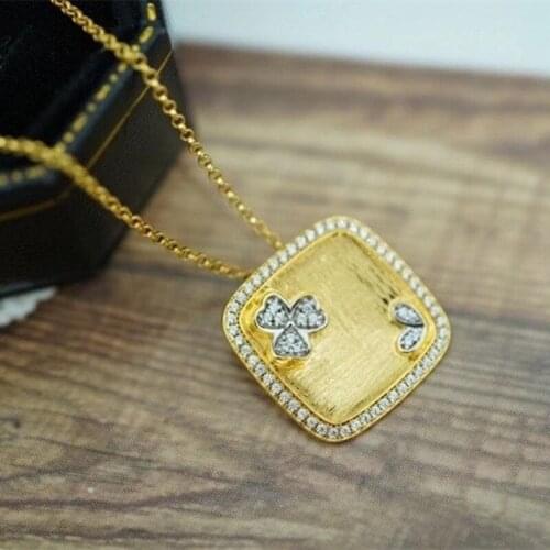 S.EAST SUN S925 silver clover inlaid gem square Necklace Pendant womens wedding fashion jewelry party gift Italian crafts