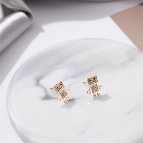 YAOLOGE Robot Rhinestone Stud Earrings For Women Temperament Simple Fashion Earring Earrings 2021 Trend Gift For Girlfriend