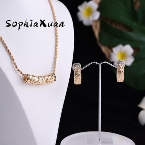 SophiaXuan New Design Polynesia Jewelry Sets Hollow Out Plumeria Trends Stud Earrings Necklaces Set Jeweler for Women Girls 2021