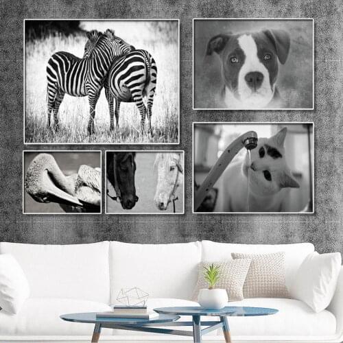 Modern Black-and-White Industrial Style Home Living Room Dining Room Decorative Painting Print Animal Zebra Elephants Wall Art
