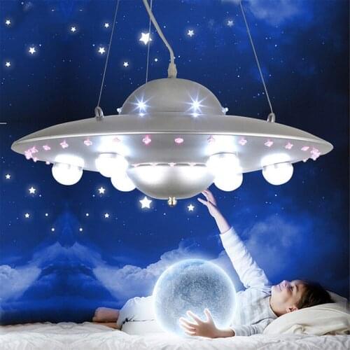 Modern Creativity Blue/Silver Remote Control UFO Pendant Lights for Children Boy Bedroom Nursery School Hanging Pendant Lights