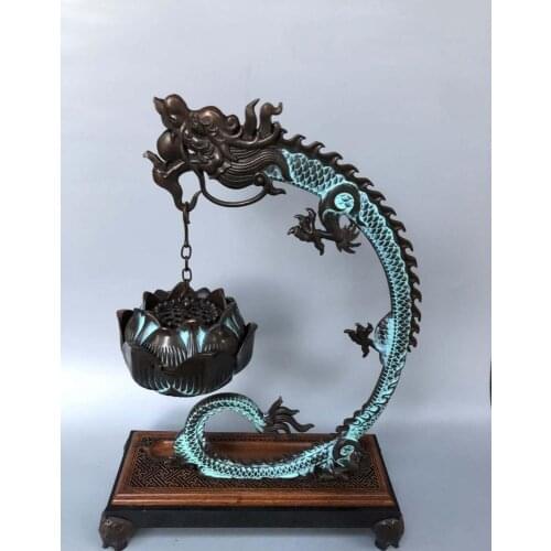 Ancient bronze dragon incense burner decoration lucky town house lotus hanging stove decoration
