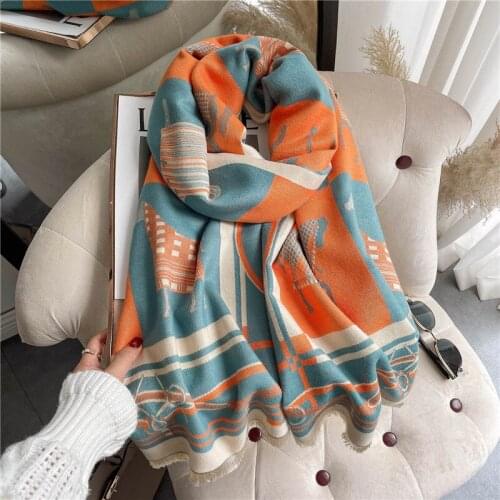 2021 Warm Scarf Hijab Winter Women Print Animal Horse Thick Blanket with Tassel Foulard Female Shawl and Wrap Bufanda Echarpe