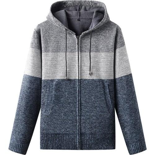 Hooded knitwear sweater sweater men plus plush warm cardigan jacket plus-size M-4XL jacket autumn/winter fashion mens wear