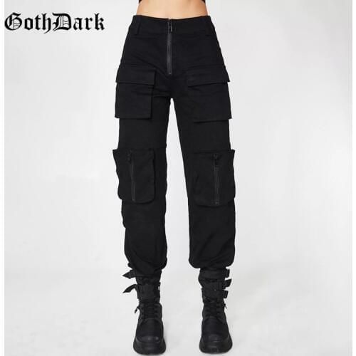 Goth Dark Pleated Grunge Gothic Pants For Women Harajuku Punk Patchwork Zipper Pockets Autumn 2020 Fashion Female Trousers