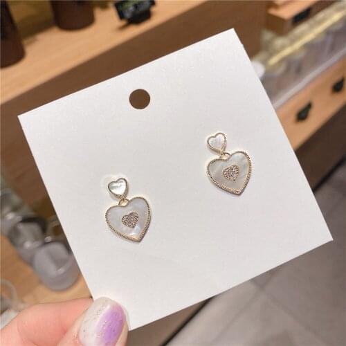 SHELA Heart Earrings For Women Trendy Korean Fashion Jewelry Natural Shell Cubic Zirconia S925 Sterling SilverPin High Quality