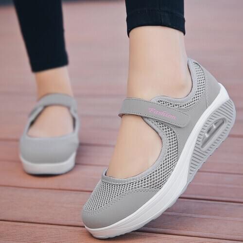 2021 Women Flat Platform Shoes Summer Woman Casual Breathable Slip On Fabric Sneakers Shoes For Women Hook & Loop Female Shoe