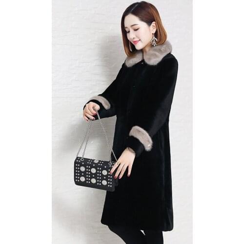 Double Faced Coat Female Sheep Shearling Winter Jacket Women Mink Fur Collar Real Wool Coats Korean Outwear MY
