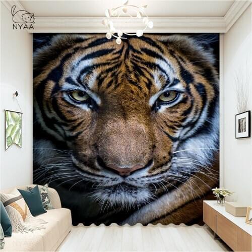 White Tiger Animal Poster Curtains Living Room Luxury Bedroom Decoration Kitchen Curtains Scandinavian Style Micro Shading